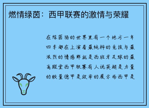 燃情绿茵：西甲联赛的激情与荣耀